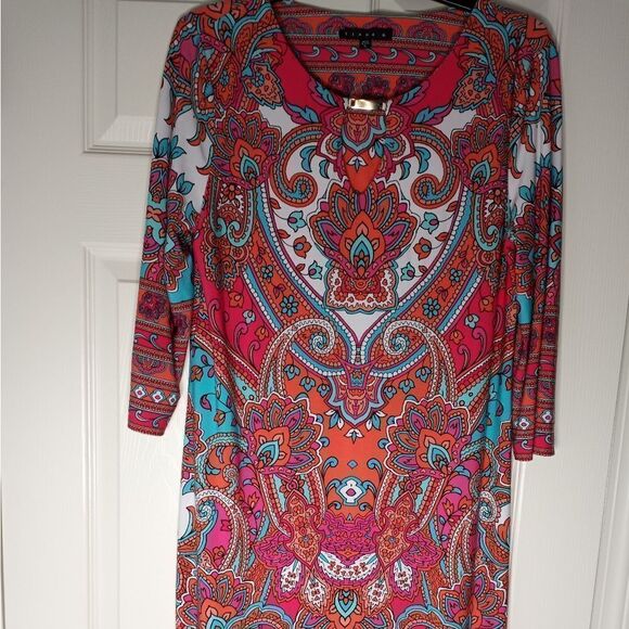 Tiana B. L 3/4 Sleeves Orange Multicolored Bohemian Women's Dress - Picture 1 of 5